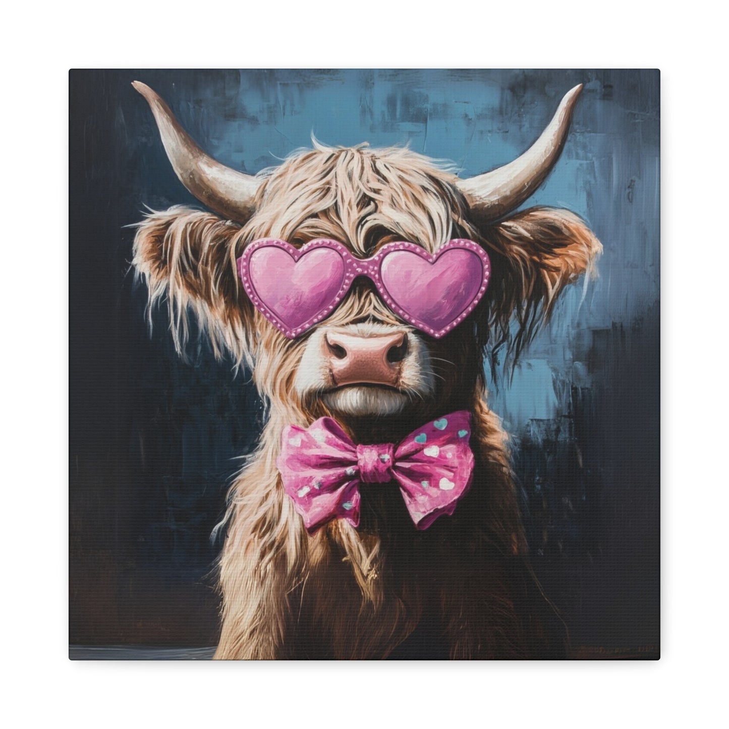 Highland Cow Canvas Wall Art | Fun & Whimsical Farmhouse Decor with Heart Glasses and Bow