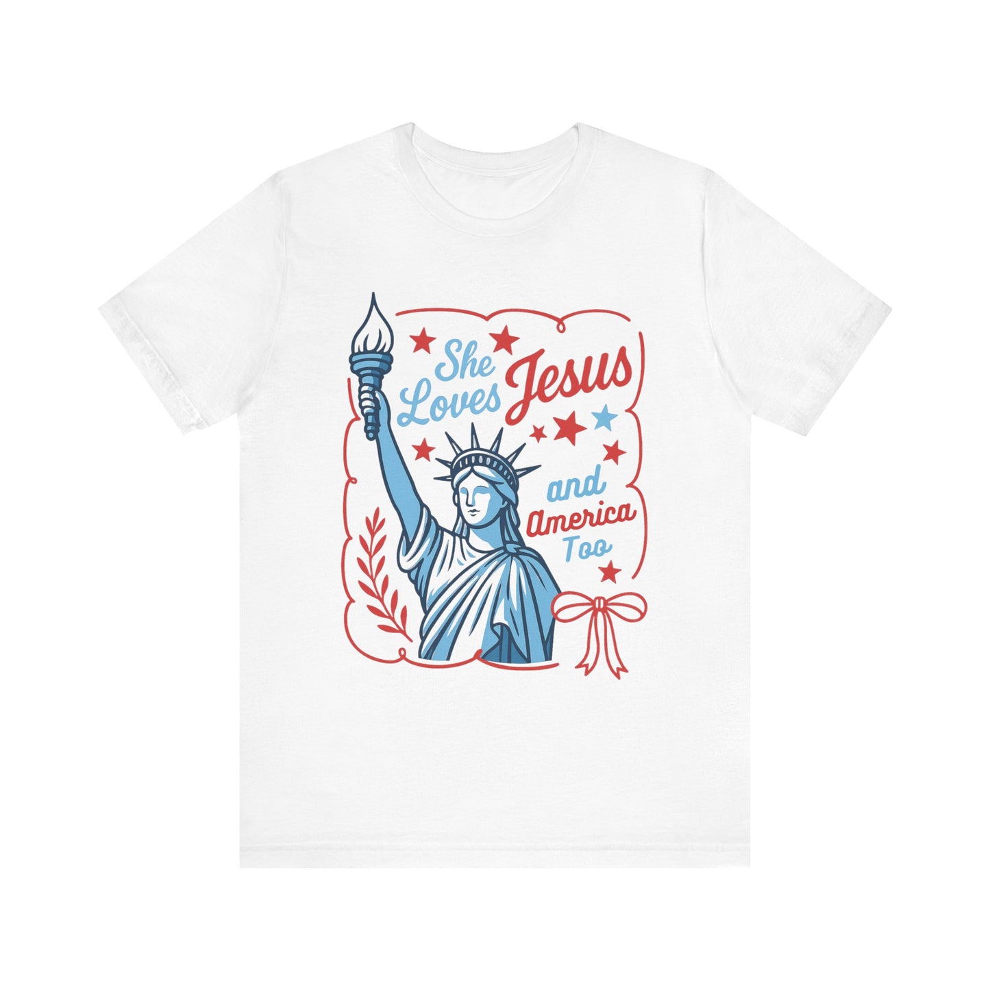 She Loves Jesus and America Too Shirt | Bella Canvas