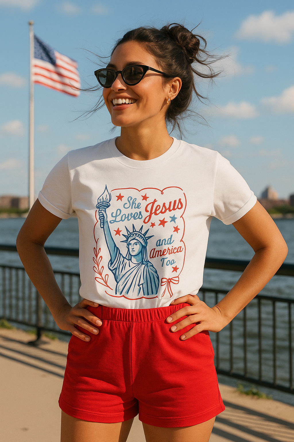 She Loves Jesus and America Too Shirt | Bella Canvas