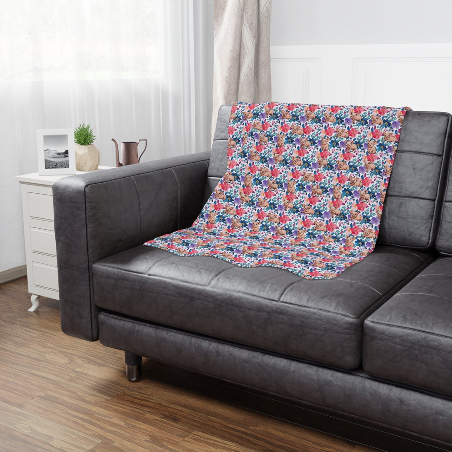 Cute Pig Floral Minky Blanket for Kids - Soft & Cozy Throw