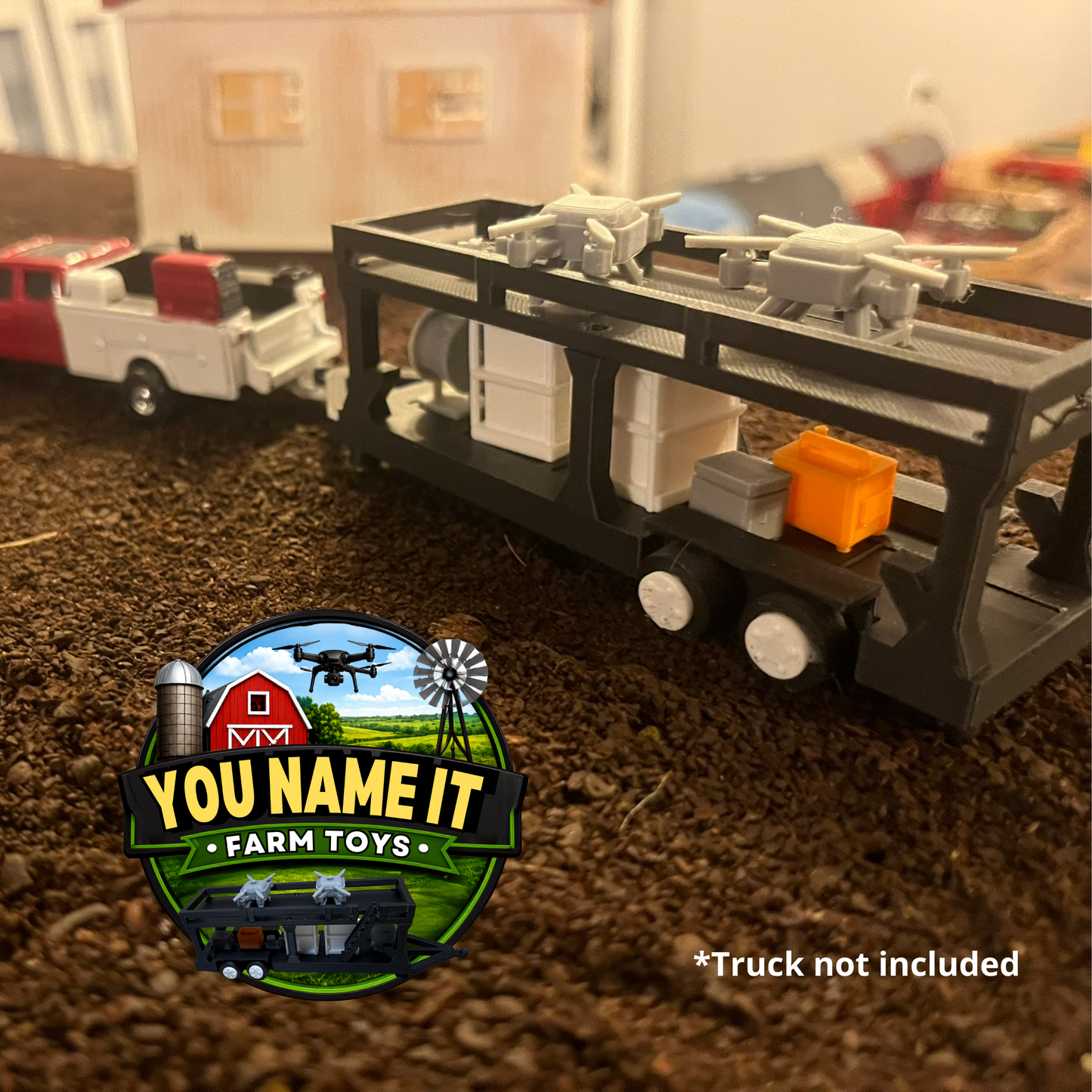 1:64 Scale Agricultural Drone Transport Trailer - 3D Printed Farm Toy