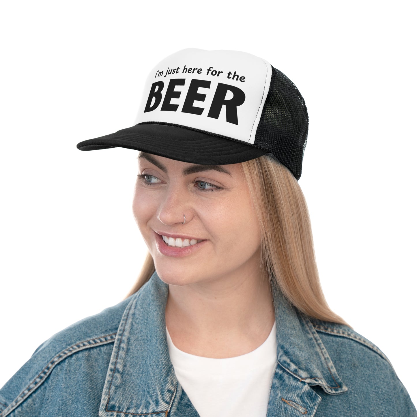 I'm Just Here for the Beer Trucker Hat - Funny Beer Lover Hat - Party Cap - Drinking Humor Hat