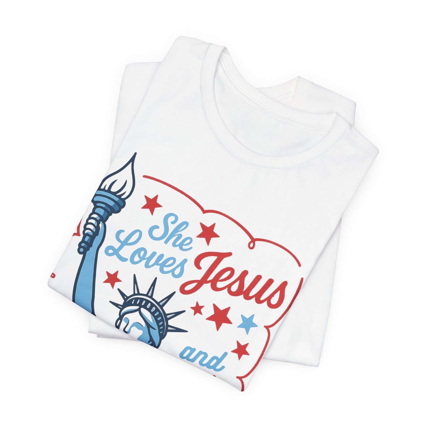 She Loves Jesus and America Too Shirt | Bella Canvas