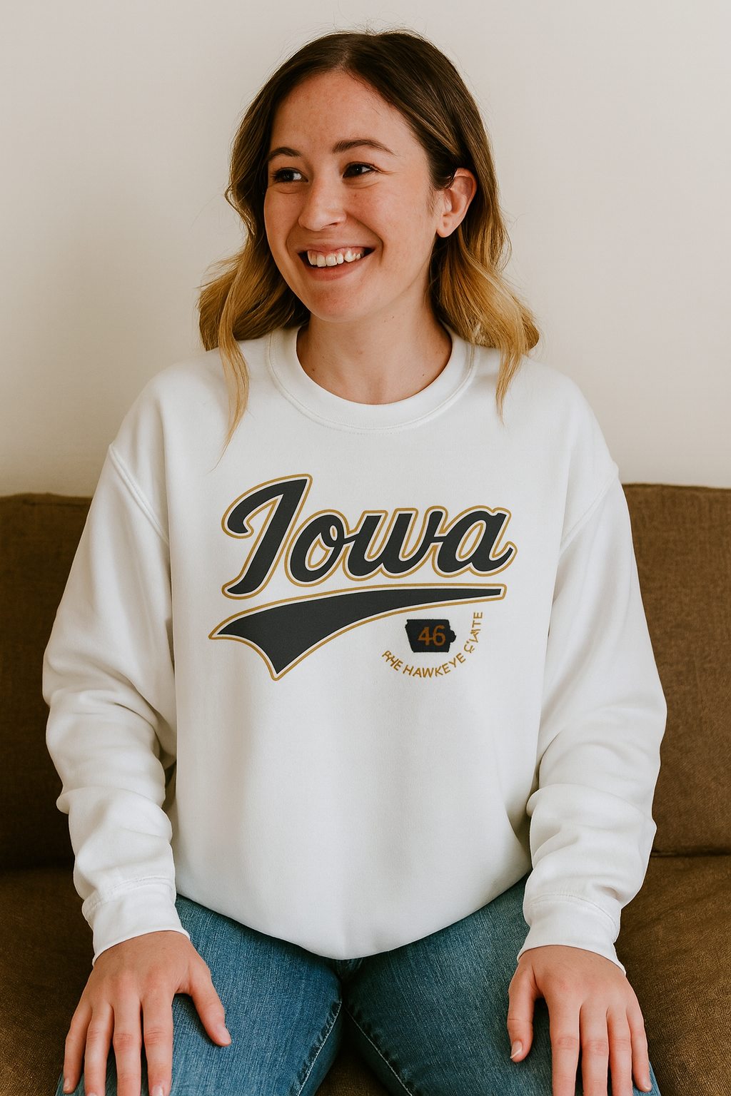 Iowa The Hawkeye State Sweatshirt - Gildan Crewneck Sweatshirt