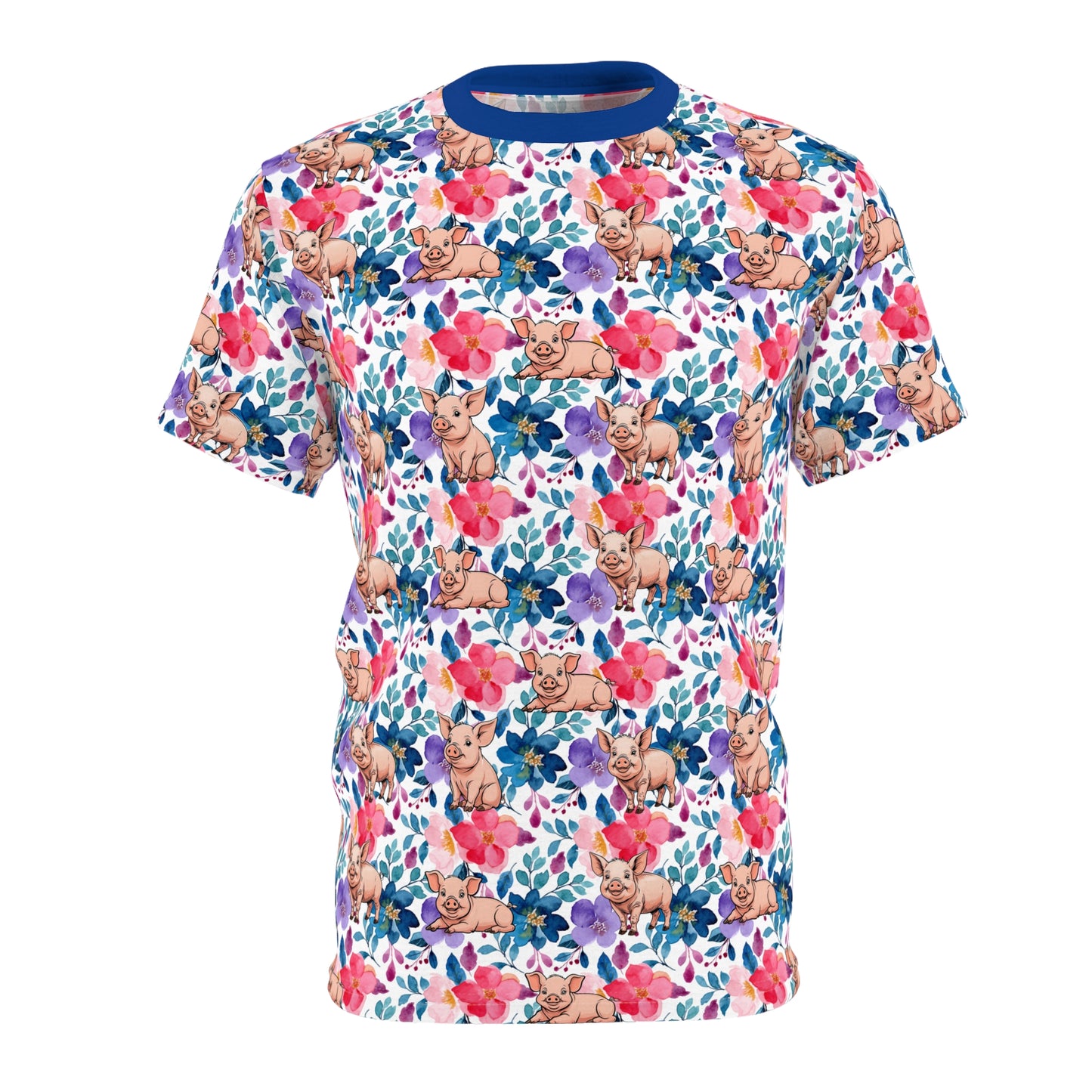 Floral Pig Unisex Cut & Sew Tee, Cute Animal Shirt, Unique Gift, Floral Pattern T-shirt, Summer Fashion Top, Fun Tees for Any Occasion