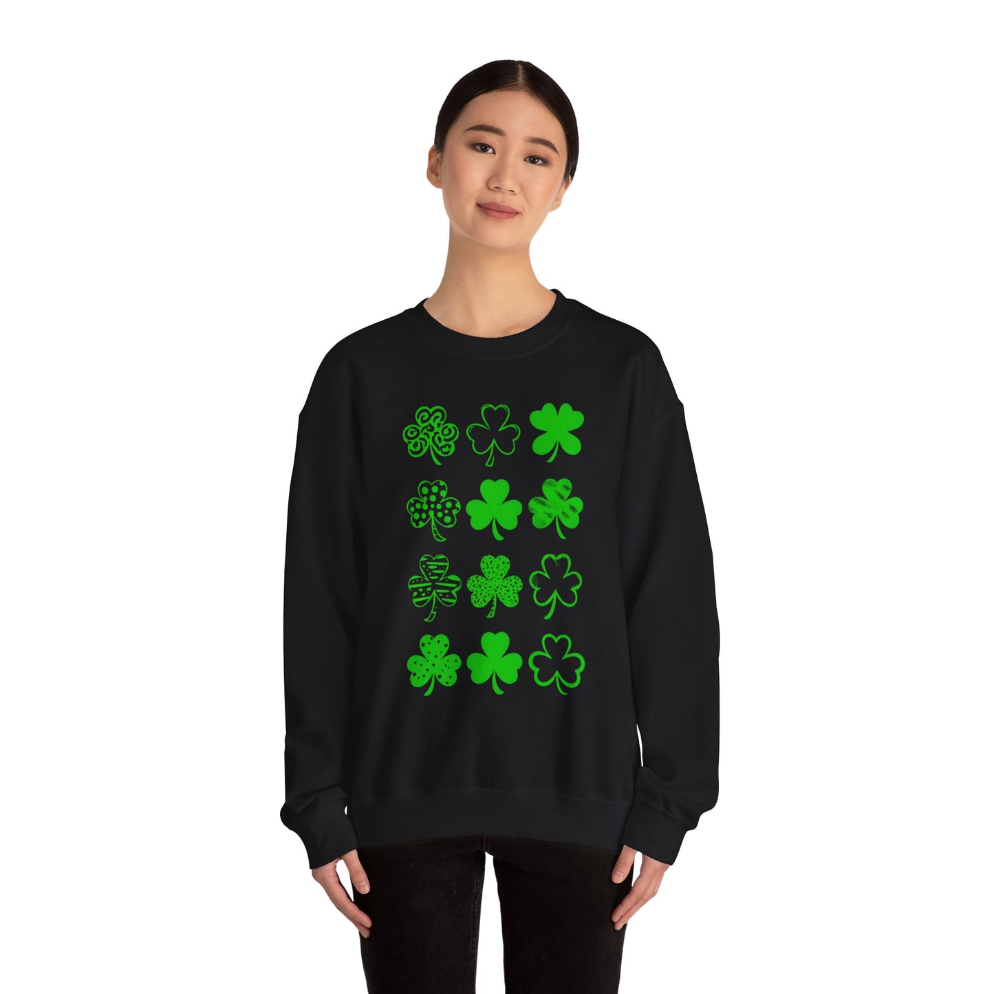 St. Patrick's Day Sweatshirt, Unisex Crewneck, Shamrock Pattern, Irish Holiday Apparel, Cozy Gift for Luck, Green Clover Fashion