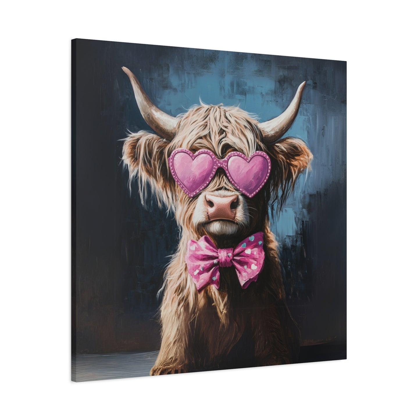 Highland Cow Canvas Wall Art | Fun & Whimsical Farmhouse Decor with Heart Glasses and Bow