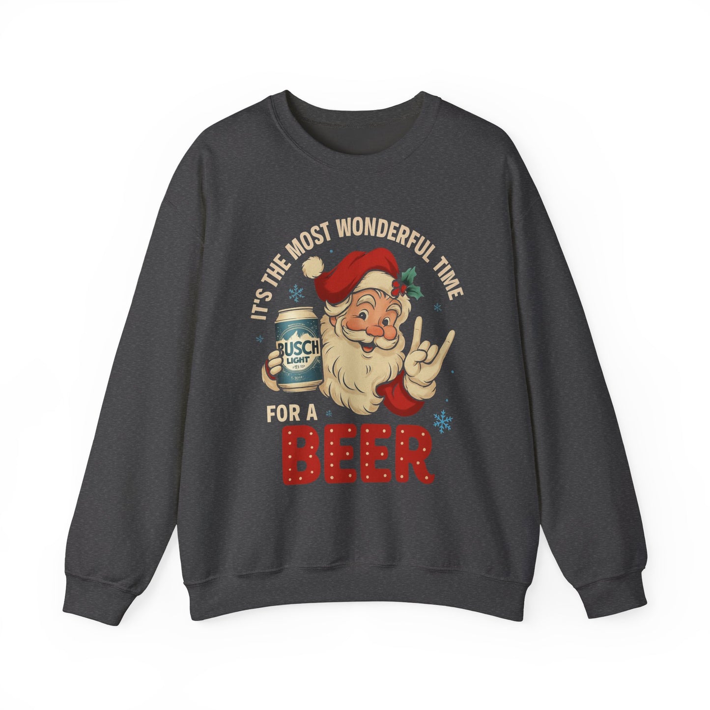 Christmas Santa Beer Sweatshirt — "It's the Most Wonderful Time for a Beer" Holiday Crewneck