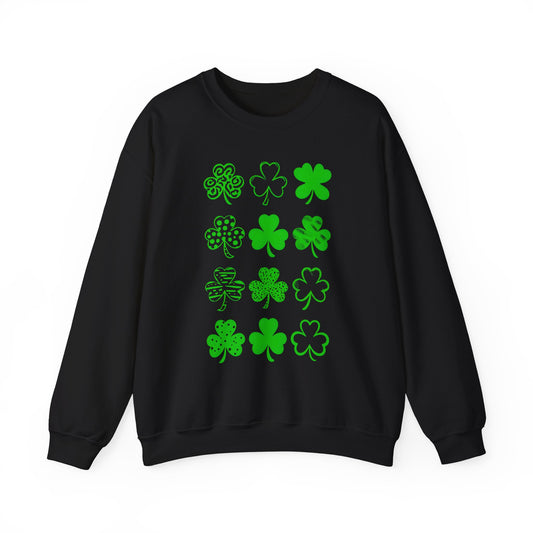 St. Patrick's Day Sweatshirt, Unisex Crewneck, Shamrock Pattern, Irish Holiday Apparel, Cozy Gift for Luck, Green Clover Fashion