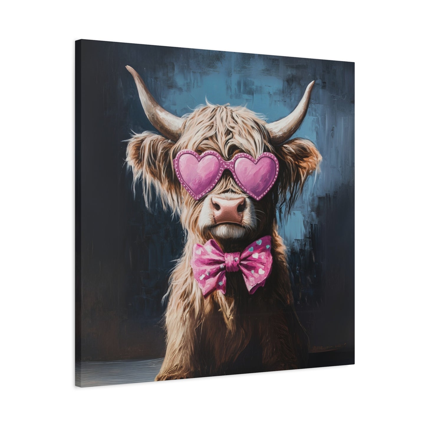 Highland Cow Canvas Wall Art | Fun & Whimsical Farmhouse Decor with Heart Glasses and Bow