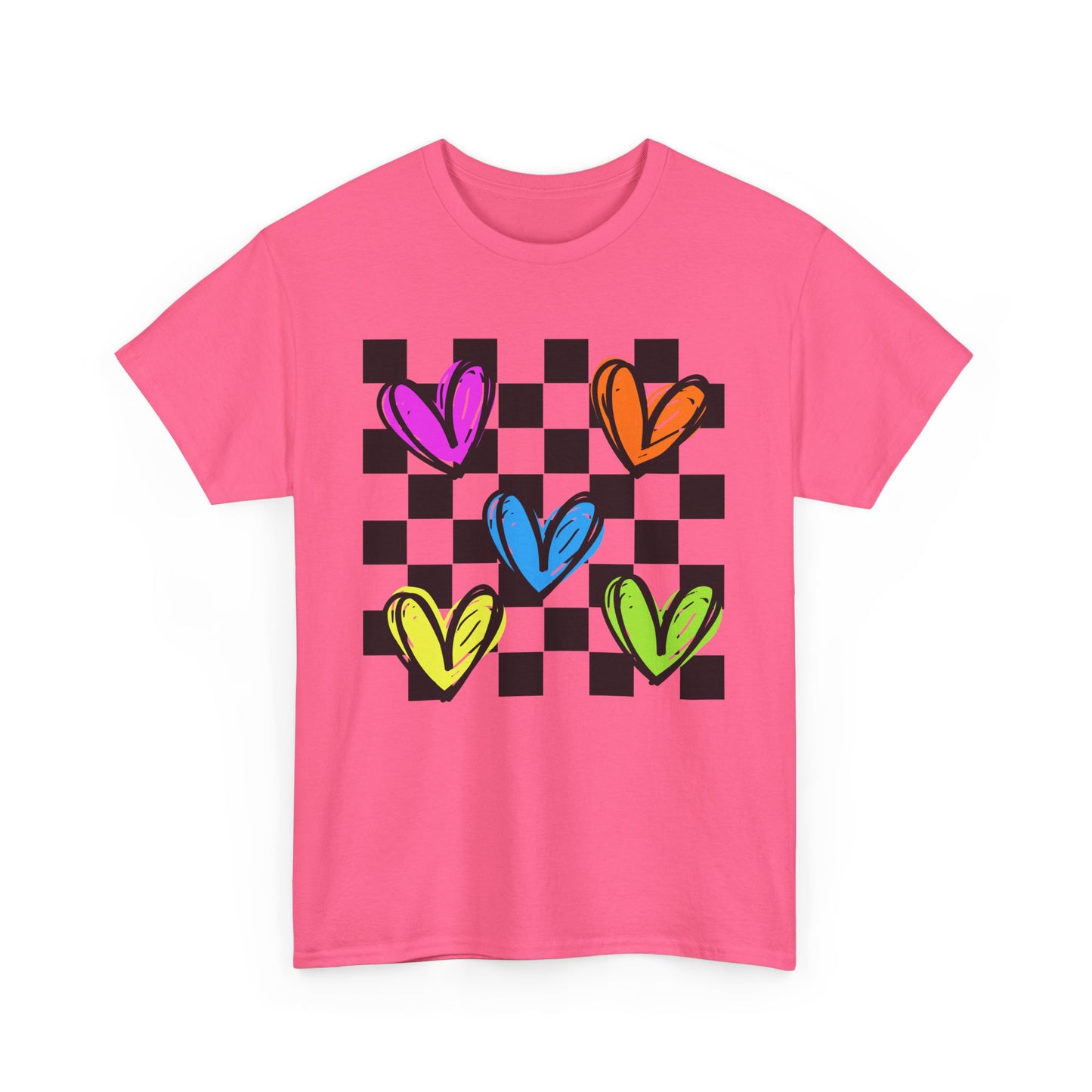 Colorful Hearts Unisex Heavy Cotton Tee - Fun Graphic Shirt for Casual Wear, Perfect Gift for Birthdays, Friendship, and Summer