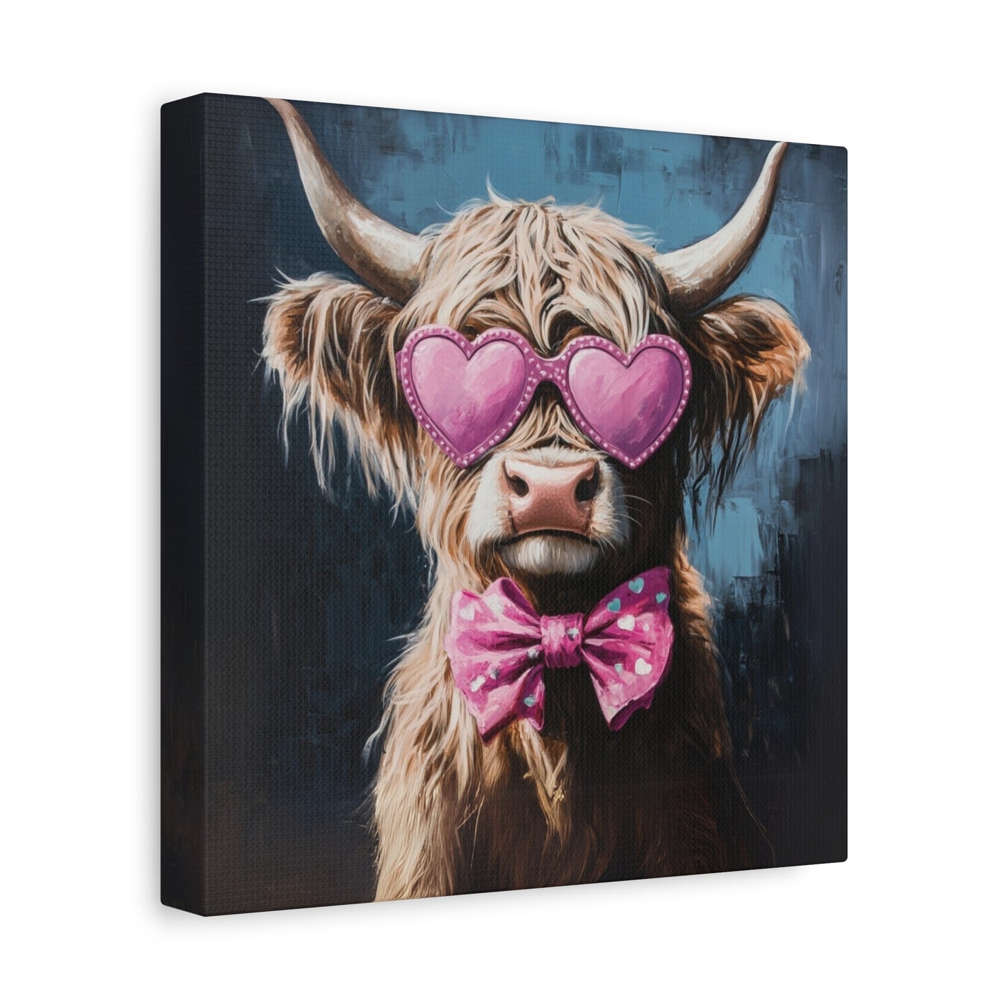 Highland Cow Canvas Wall Art | Fun & Whimsical Farmhouse Decor with Heart Glasses and Bow