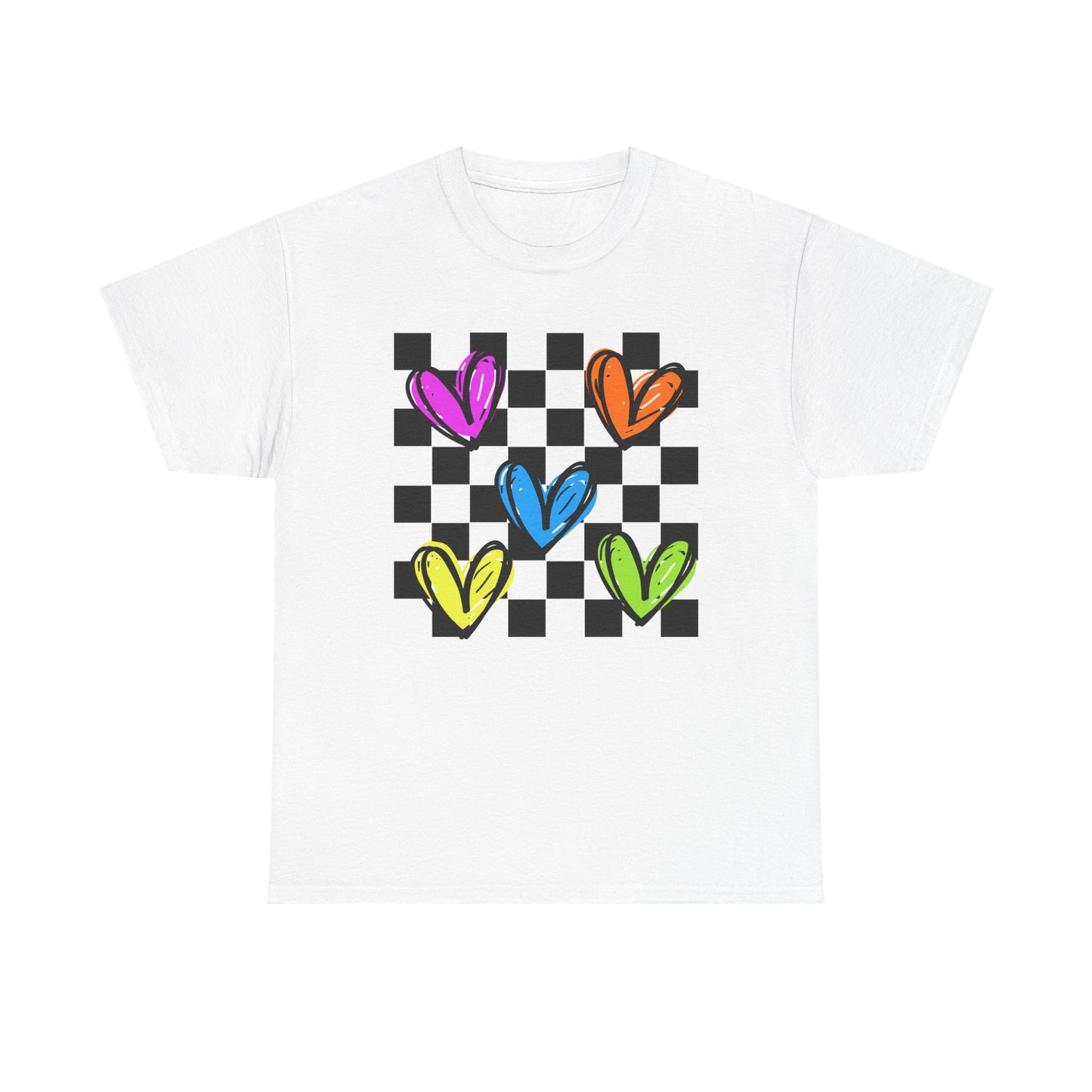 Colorful Hearts Unisex Heavy Cotton Tee - Fun Graphic Shirt for Casual Wear, Perfect Gift for Birthdays, Friendship, and Summer