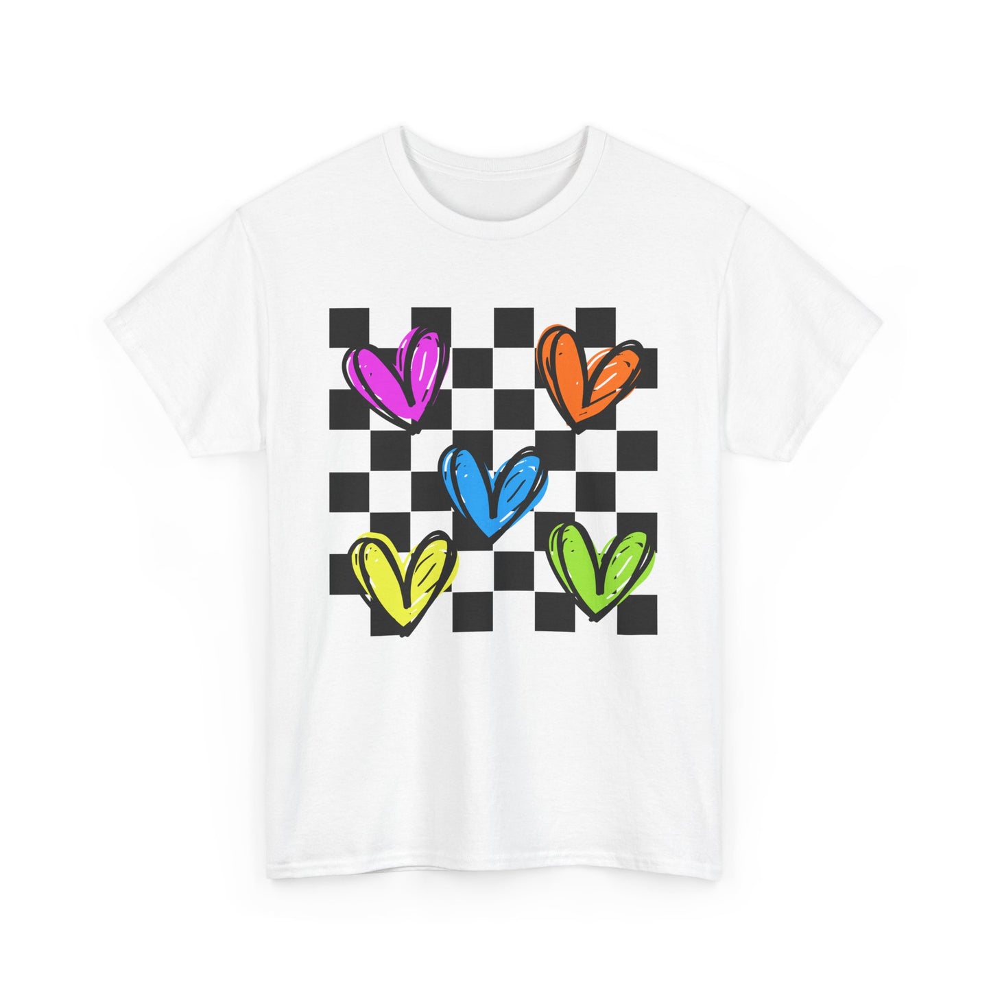 Colorful Hearts Unisex Heavy Cotton Tee - Fun Graphic Shirt for Casual Wear, Perfect Gift for Birthdays, Friendship, and Summer