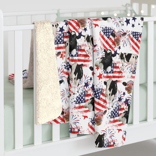 Patriotic Cow Sherpa Blanket