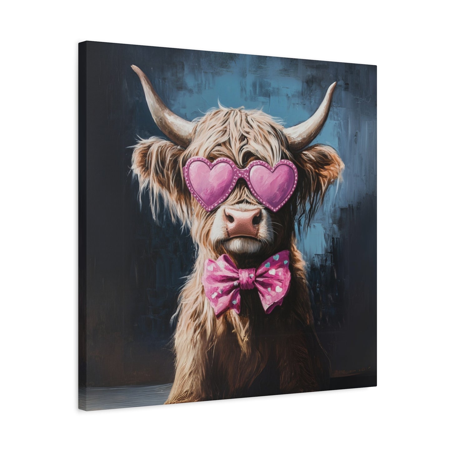 Highland Cow Canvas Wall Art | Fun & Whimsical Farmhouse Decor with Heart Glasses and Bow