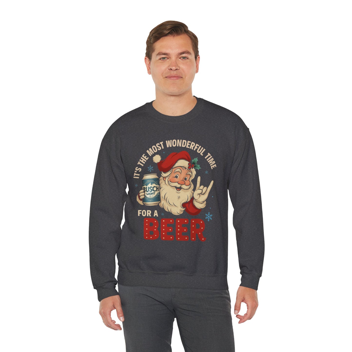 Christmas Santa Beer Sweatshirt — "It's the Most Wonderful Time for a Beer" Holiday Crewneck