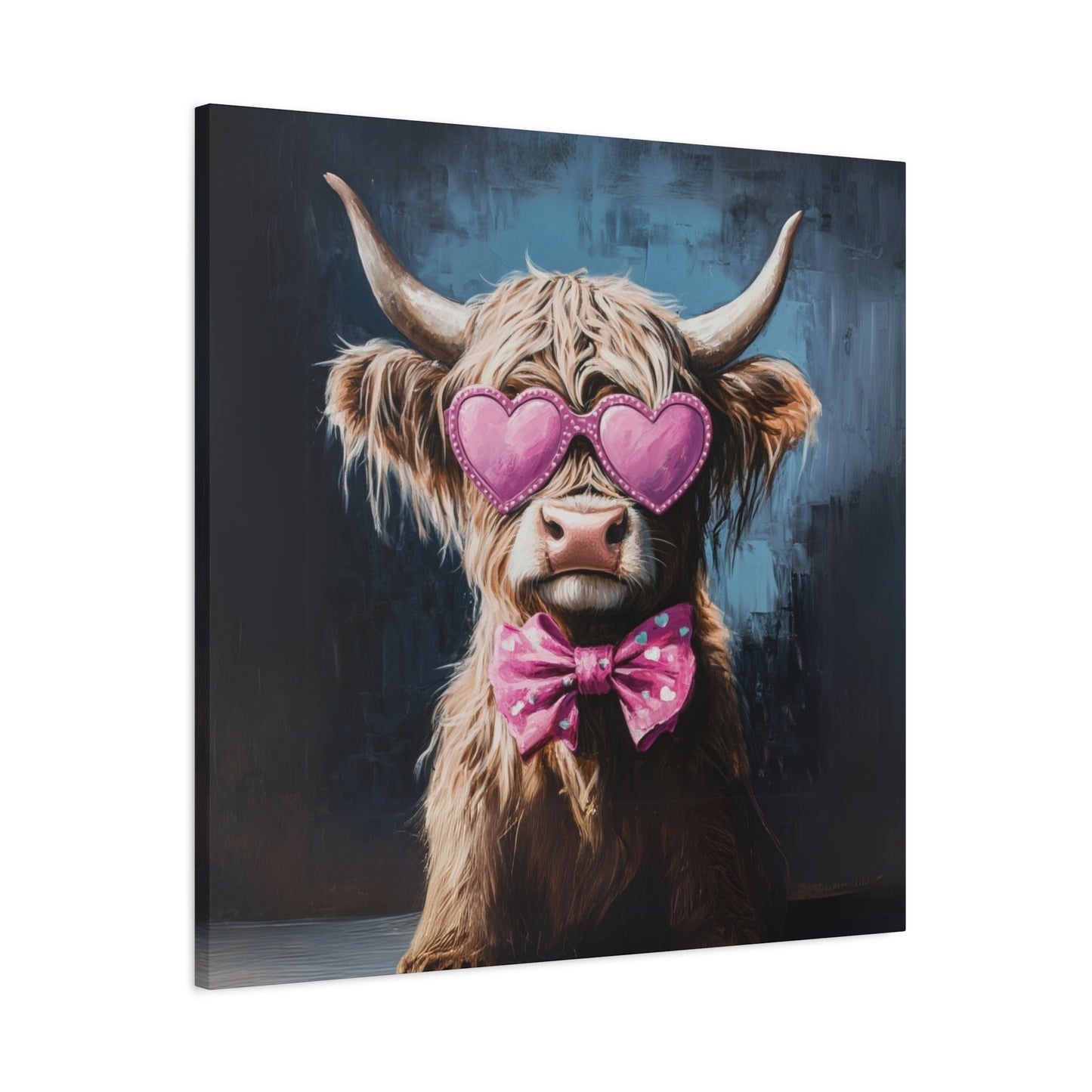 Highland Cow Canvas Wall Art | Fun & Whimsical Farmhouse Decor with Heart Glasses and Bow
