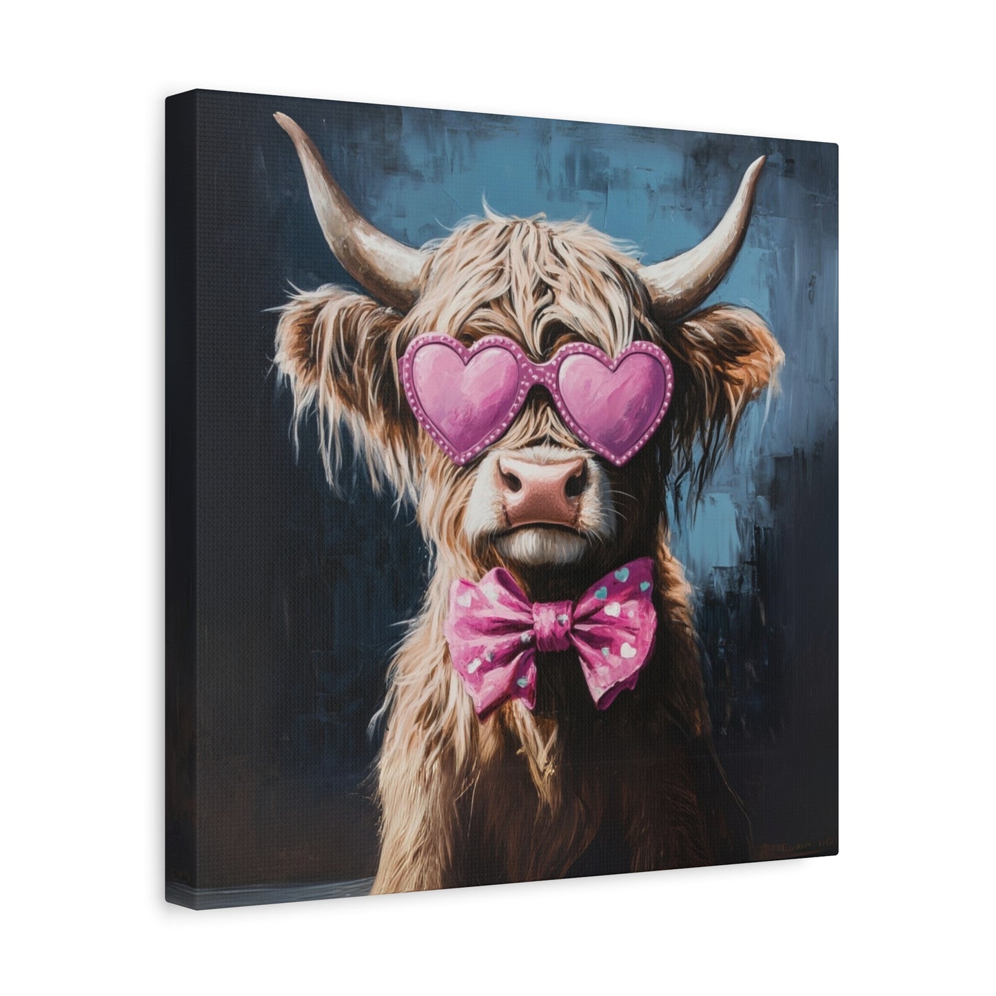 Highland Cow Canvas Wall Art | Fun & Whimsical Farmhouse Decor with Heart Glasses and Bow