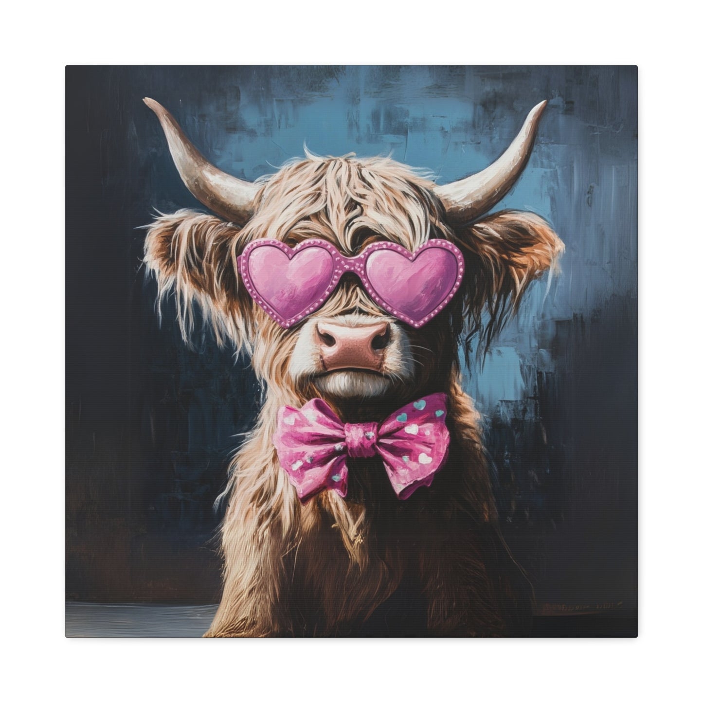 Highland Cow Canvas Wall Art | Fun & Whimsical Farmhouse Decor with Heart Glasses and Bow