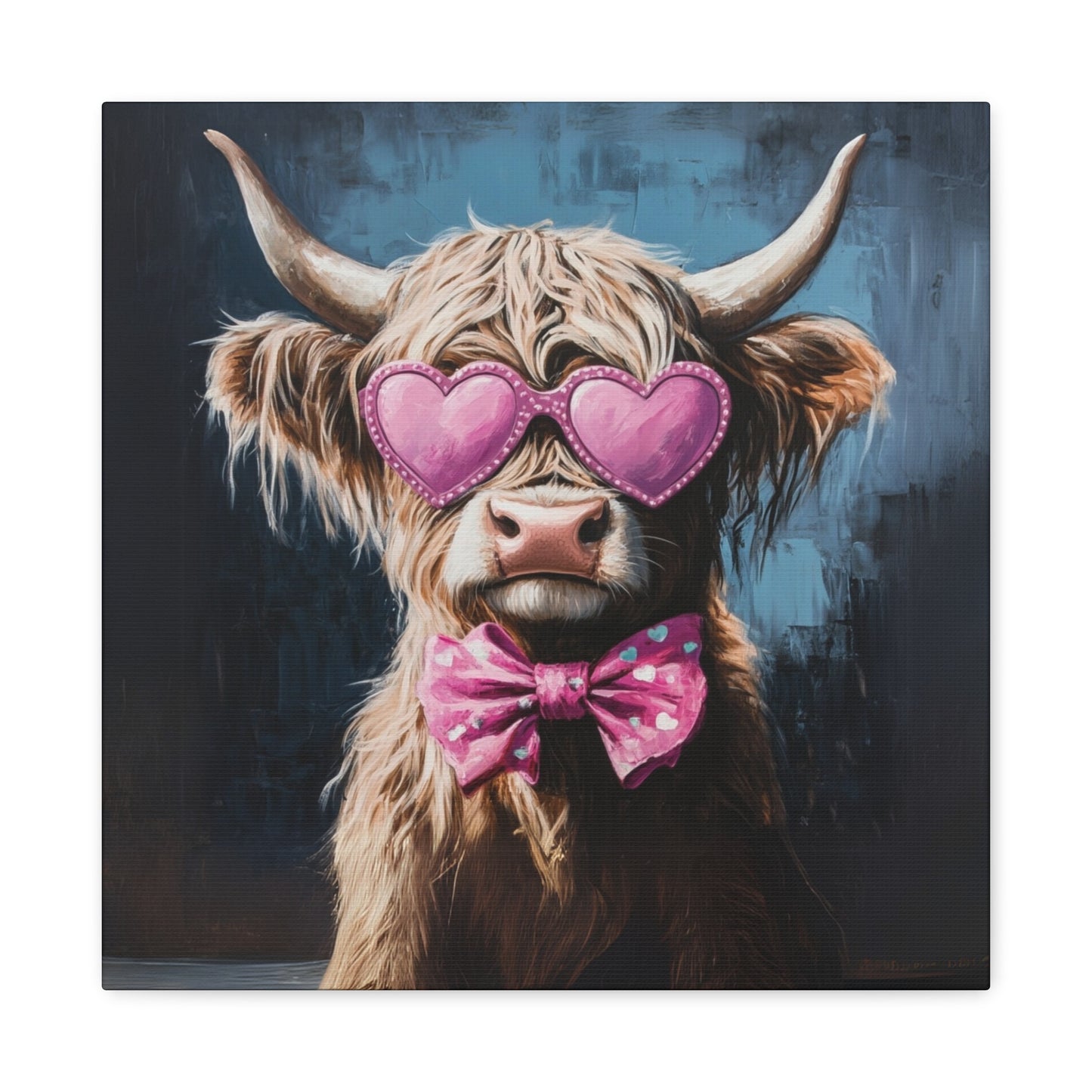 Highland Cow Canvas Wall Art | Fun & Whimsical Farmhouse Decor with Heart Glasses and Bow