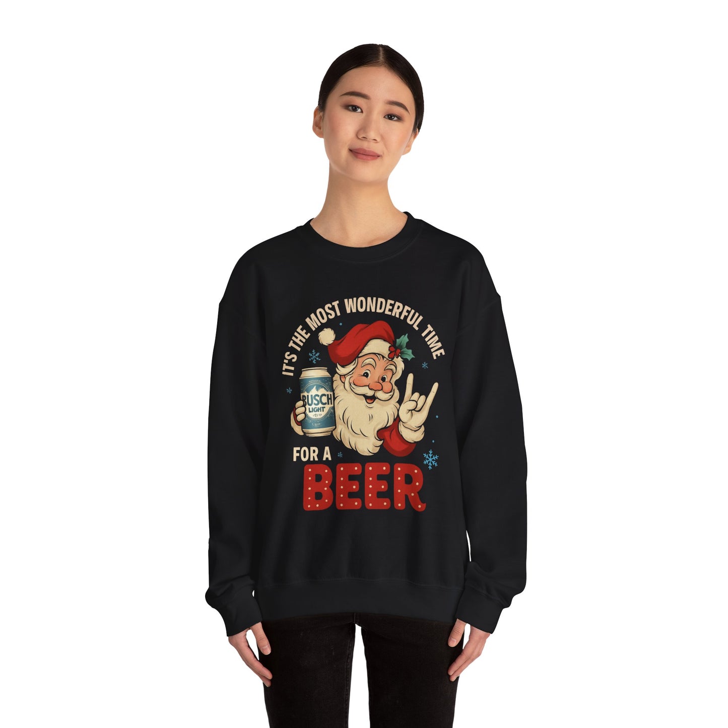Christmas Santa Beer Sweatshirt — "It's the Most Wonderful Time for a Beer" Holiday Crewneck