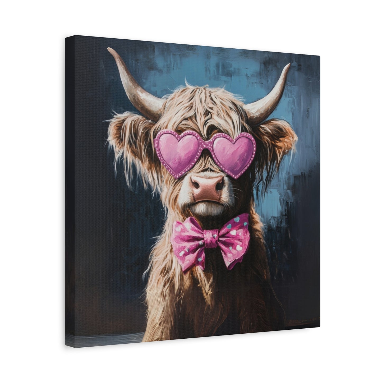 Highland Cow Canvas Wall Art | Fun & Whimsical Farmhouse Decor with Heart Glasses and Bow