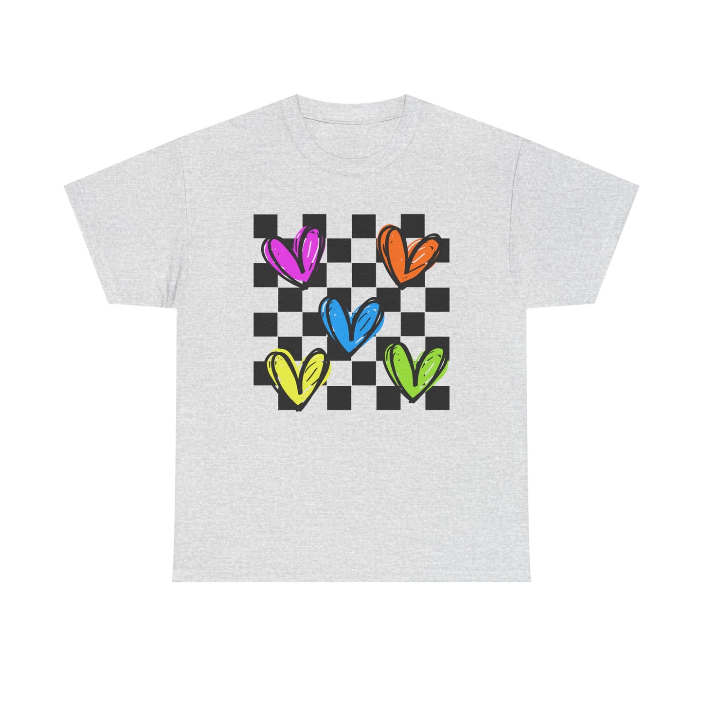 Colorful Hearts Unisex Heavy Cotton Tee - Fun Graphic Shirt for Casual Wear, Perfect Gift for Birthdays, Friendship, and Summer