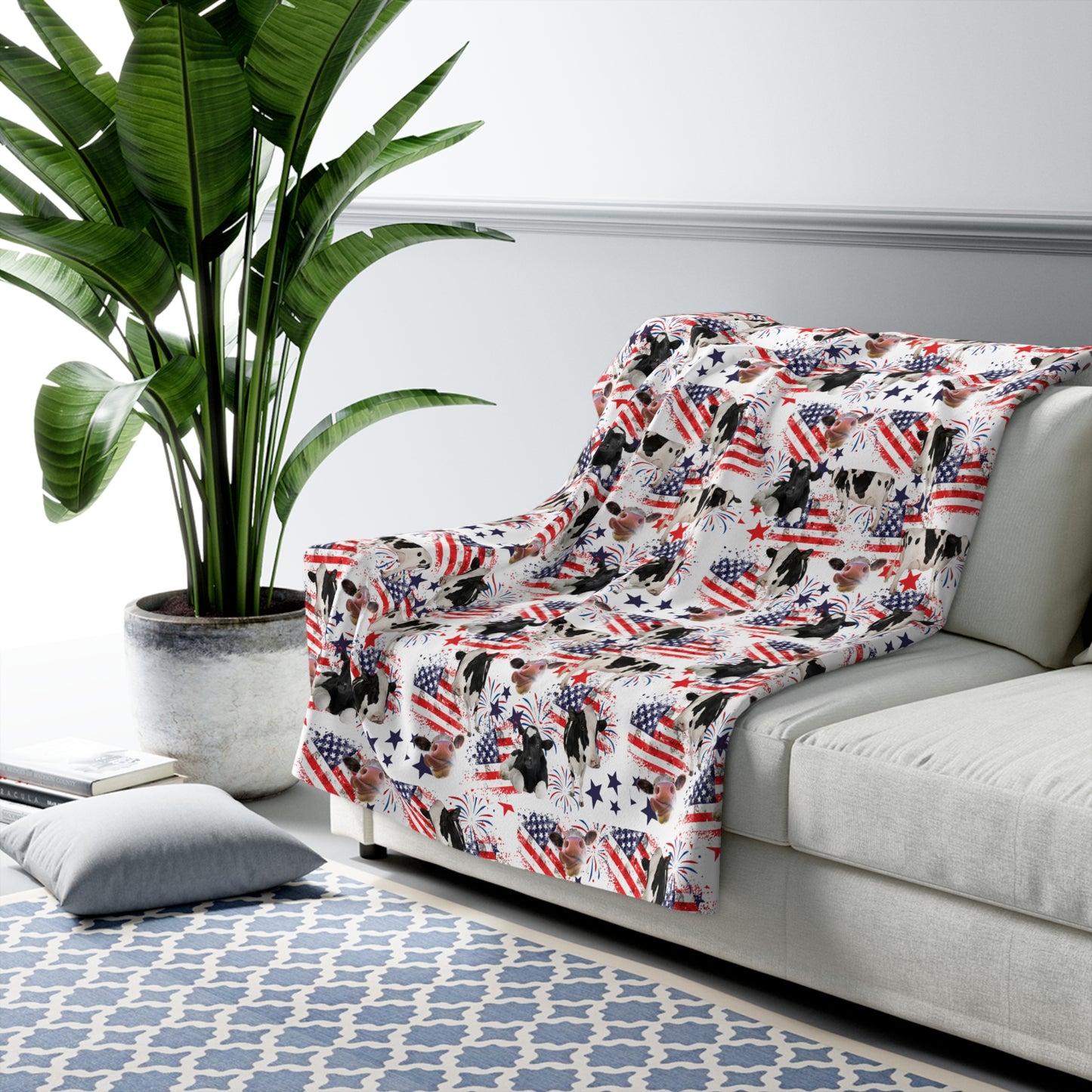 Patriotic Cow Sherpa Blanket