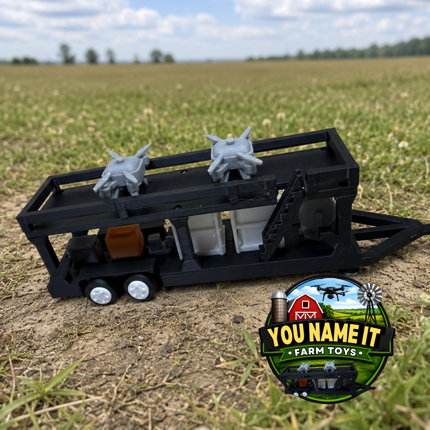 1:64 Scale Agricultural Drone Transport Trailer - 3D Printed Farm Toy