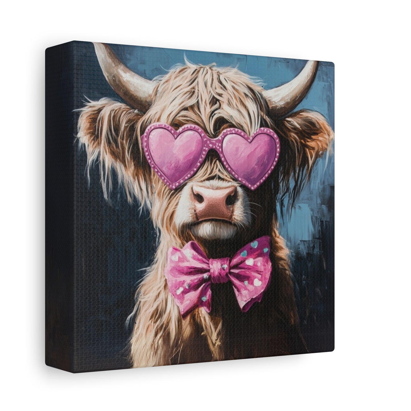 Highland Cow Canvas Wall Art | Fun & Whimsical Farmhouse Decor with Heart Glasses and Bow