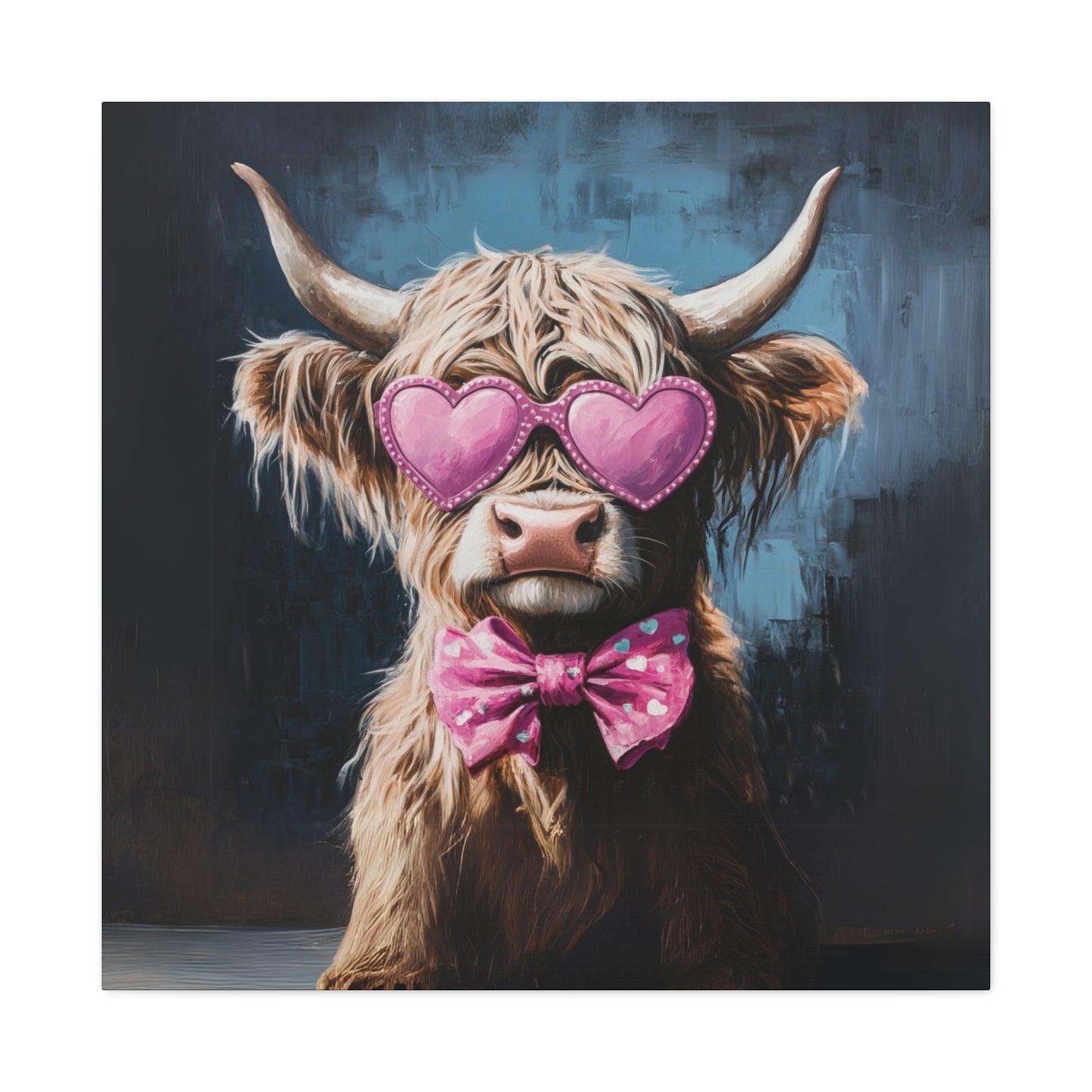 Highland Cow Canvas Wall Art | Fun & Whimsical Farmhouse Decor with Heart Glasses and Bow
