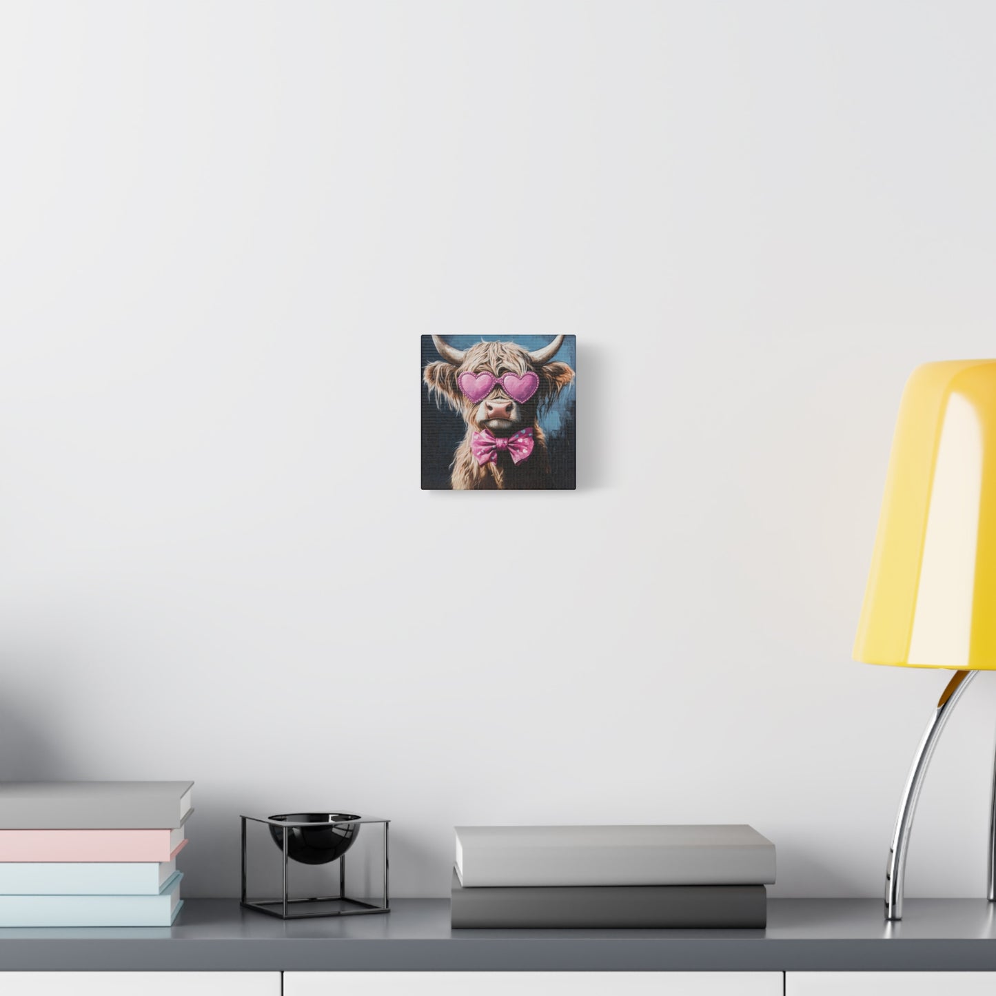 Highland Cow Canvas Wall Art | Fun & Whimsical Farmhouse Decor with Heart Glasses and Bow