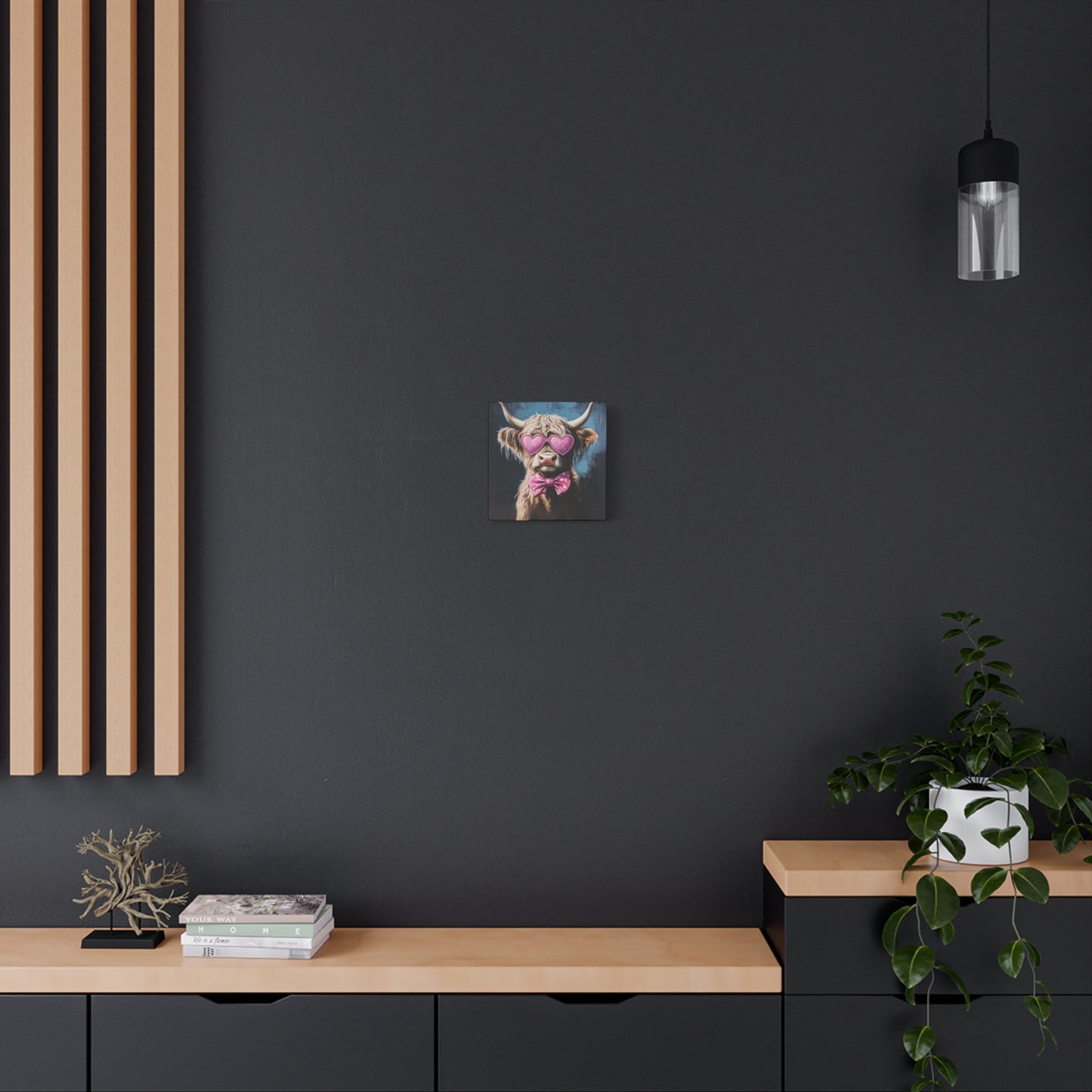 Highland Cow Canvas Wall Art | Fun & Whimsical Farmhouse Decor with Heart Glasses and Bow