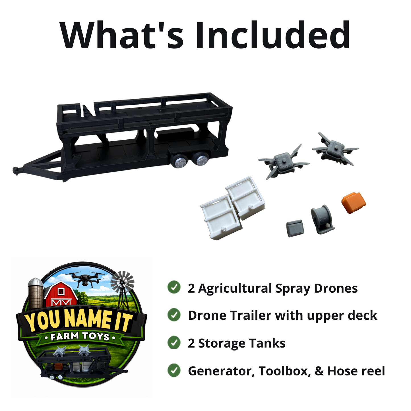 1:64 Scale Agricultural Drone Transport Trailer - 3D Printed Farm Toy