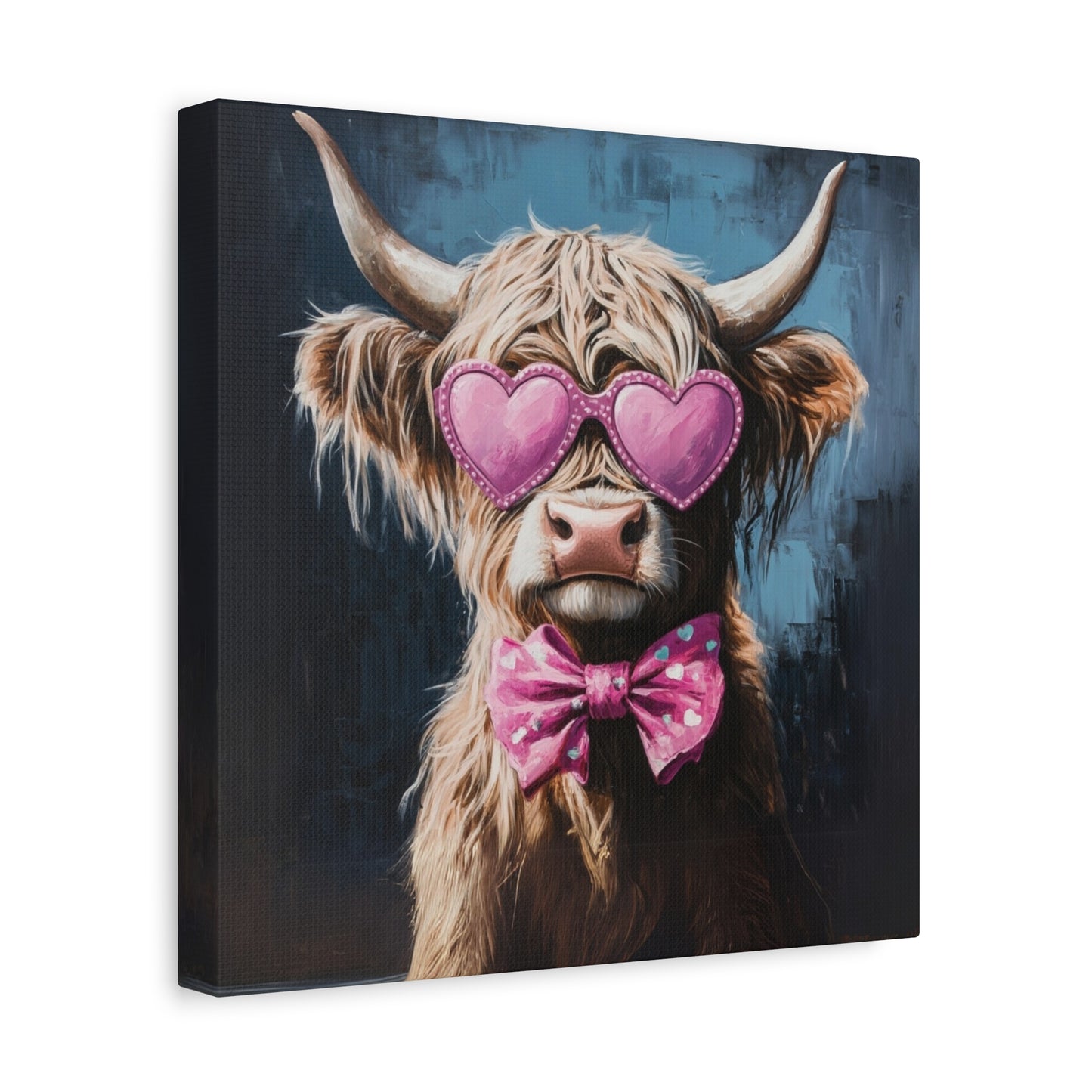 Highland Cow Canvas Wall Art | Fun & Whimsical Farmhouse Decor with Heart Glasses and Bow