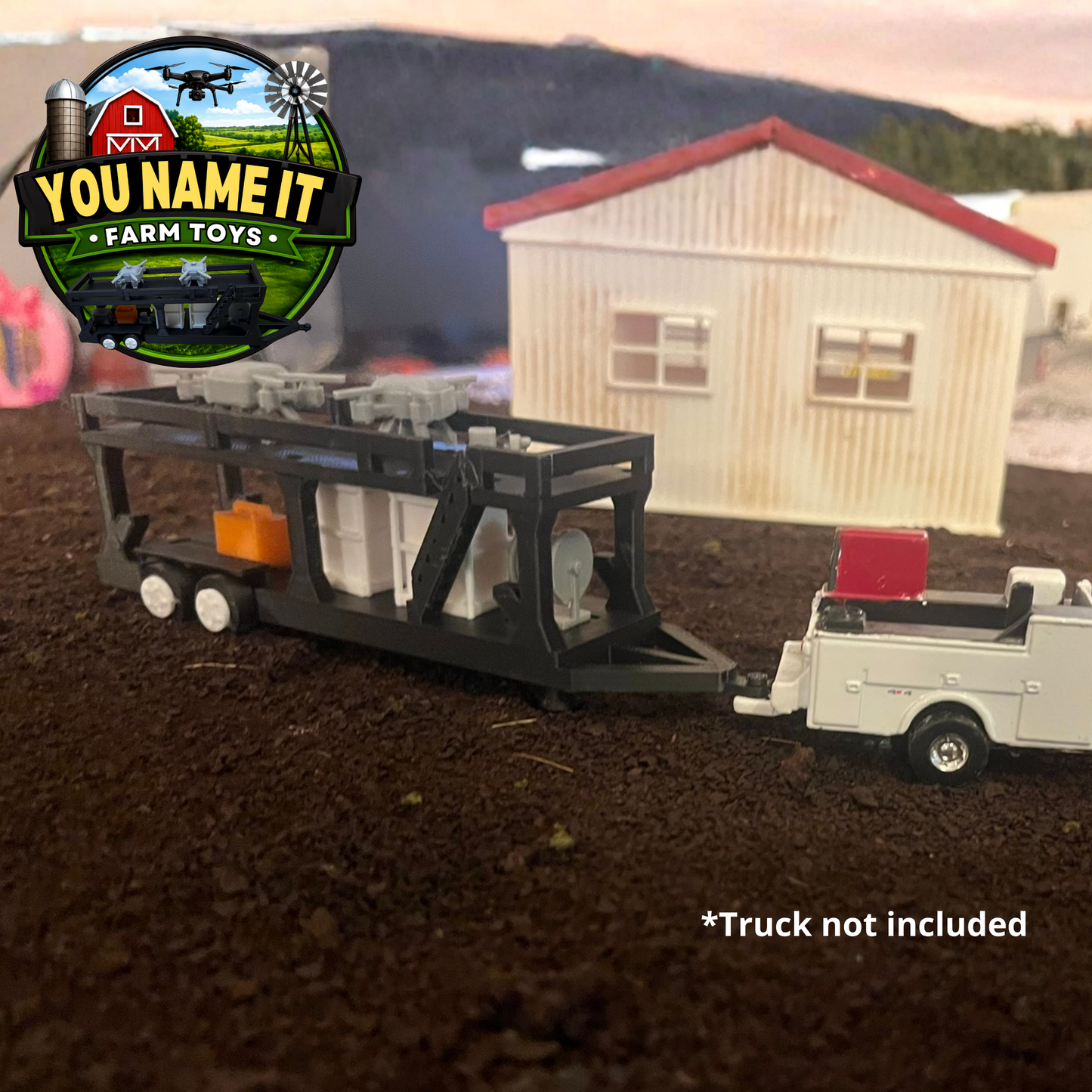 1:64 Scale Agricultural Drone Transport Trailer - 3D Printed Farm Toy