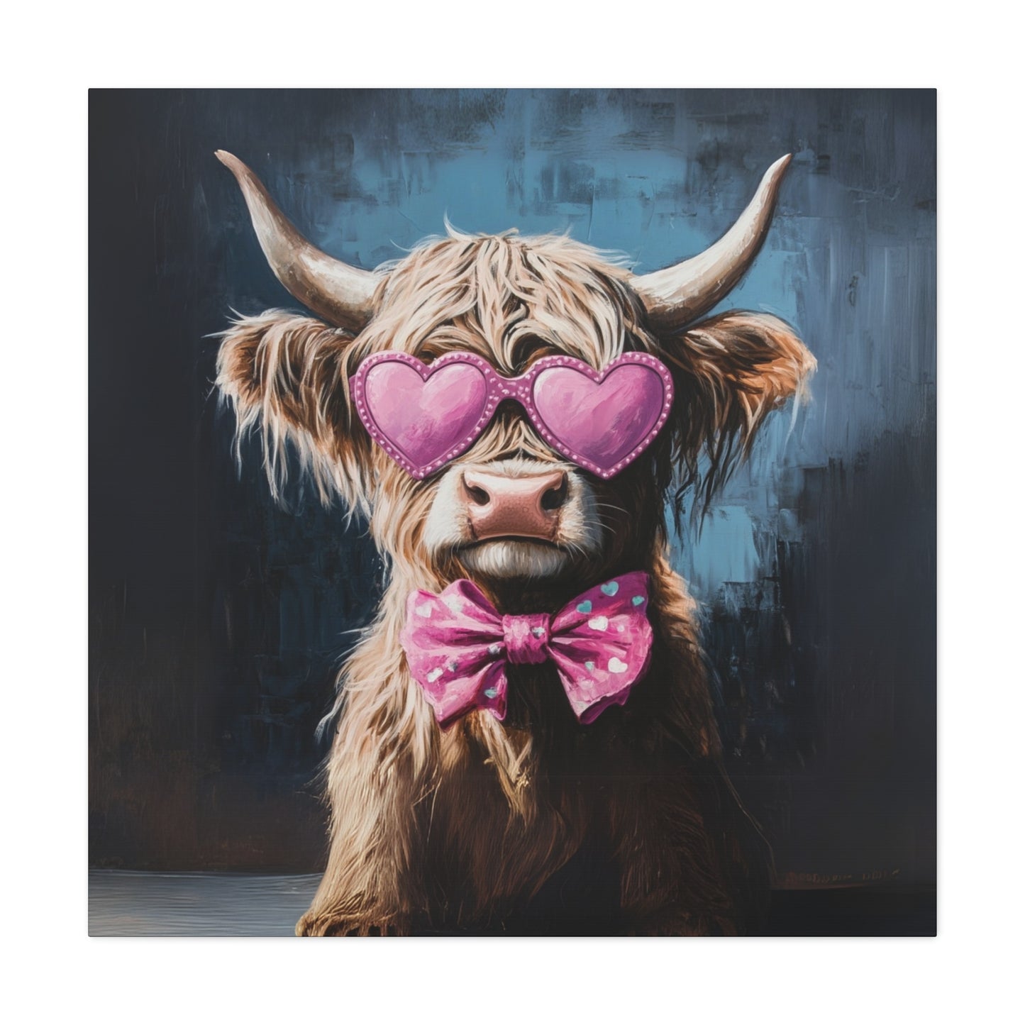 Highland Cow Canvas Wall Art | Fun & Whimsical Farmhouse Decor with Heart Glasses and Bow