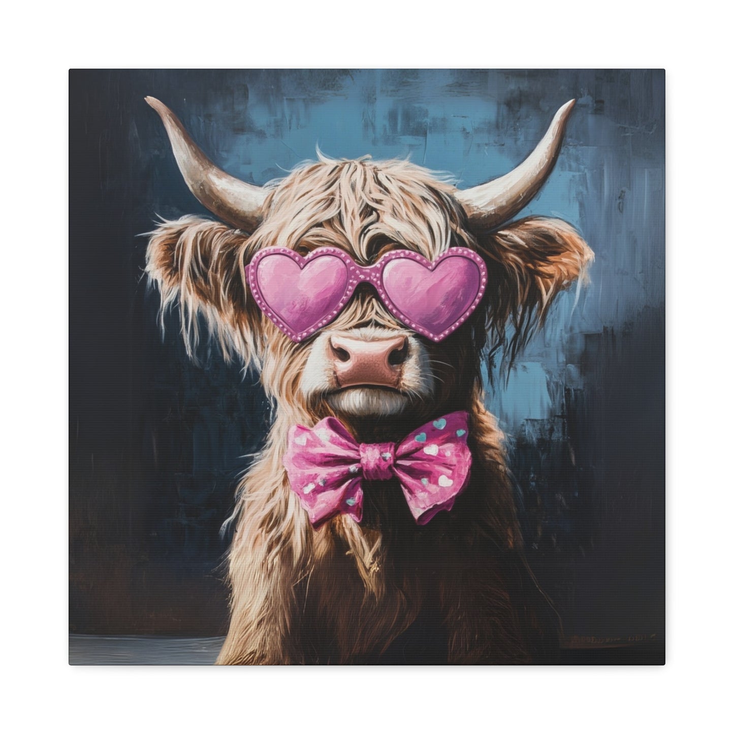 Highland Cow Canvas Wall Art | Fun & Whimsical Farmhouse Decor with Heart Glasses and Bow