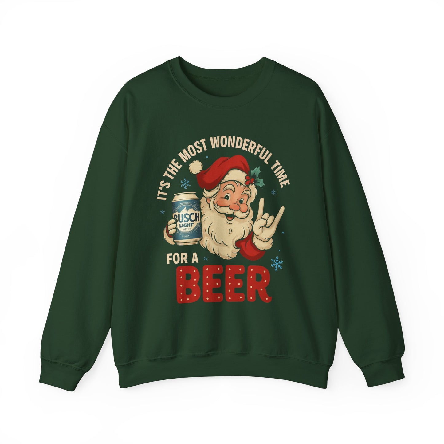 Christmas Santa Beer Sweatshirt — "It's the Most Wonderful Time for a Beer" Holiday Crewneck