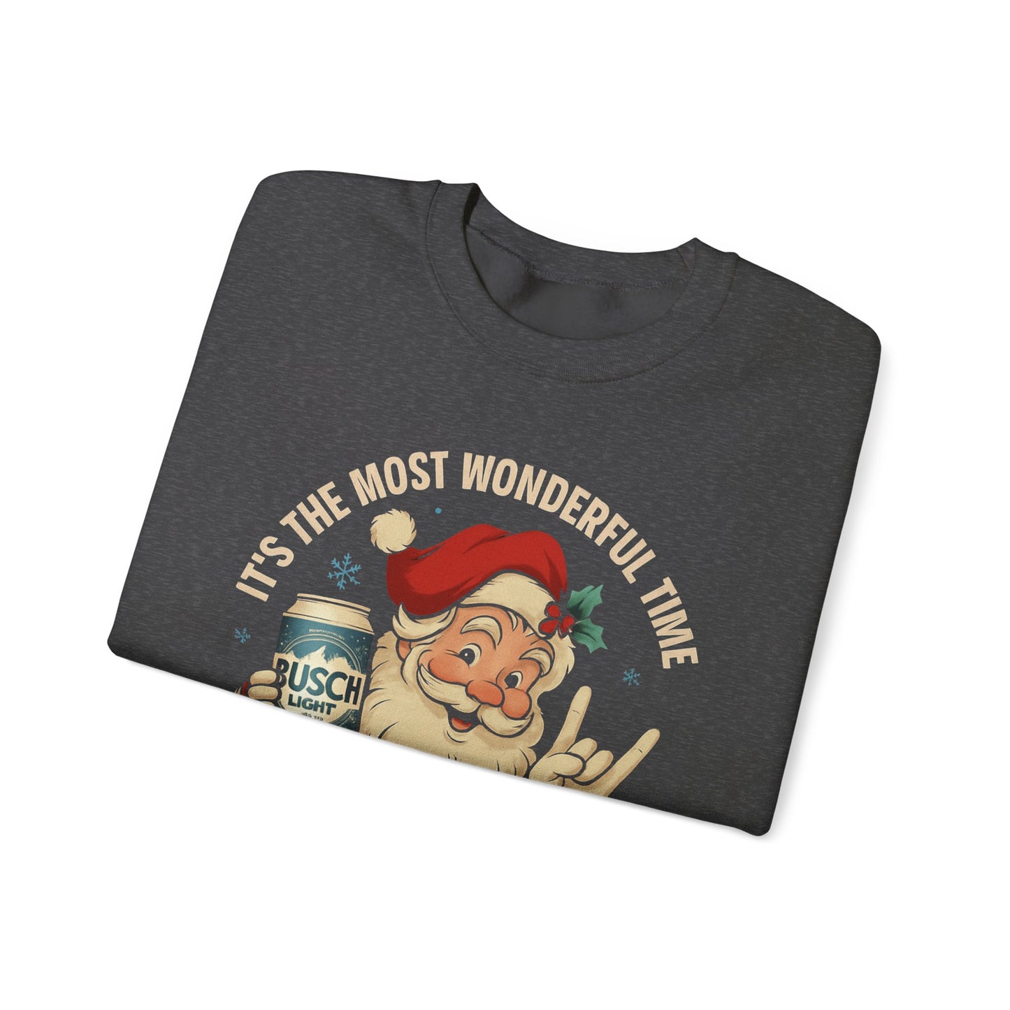 Christmas Santa Beer Sweatshirt — "It's the Most Wonderful Time for a Beer" Holiday Crewneck