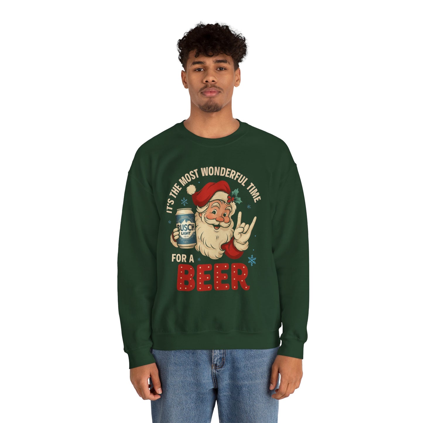 Christmas Santa Beer Sweatshirt — "It's the Most Wonderful Time for a Beer" Holiday Crewneck