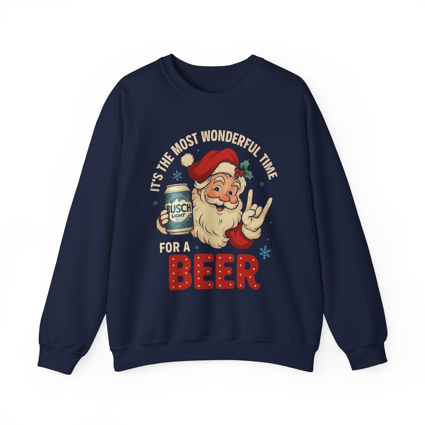 Christmas Santa Beer Sweatshirt — "It's the Most Wonderful Time for a Beer" Holiday Crewneck