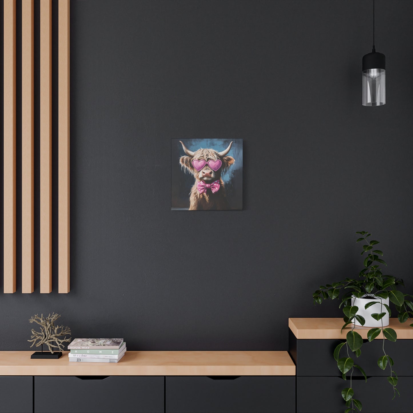 Highland Cow Canvas Wall Art | Fun & Whimsical Farmhouse Decor with Heart Glasses and Bow