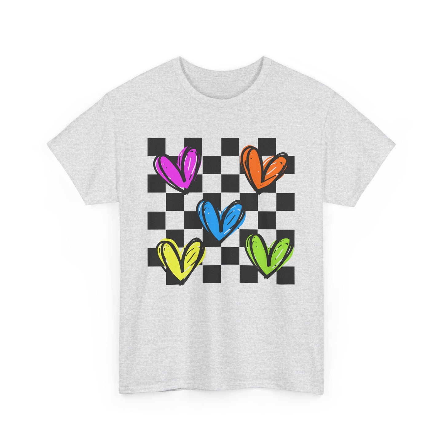 Colorful Hearts Unisex Heavy Cotton Tee - Fun Graphic Shirt for Casual Wear, Perfect Gift for Birthdays, Friendship, and Summer