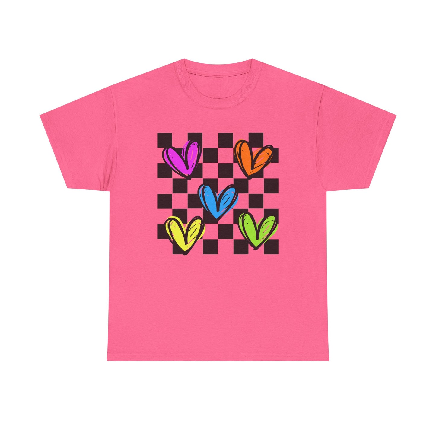 Colorful Hearts Unisex Heavy Cotton Tee - Fun Graphic Shirt for Casual Wear, Perfect Gift for Birthdays, Friendship, and Summer