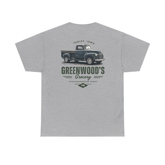 Greenwood's Grocery Vintage Truck tee in Sport Grey, back view